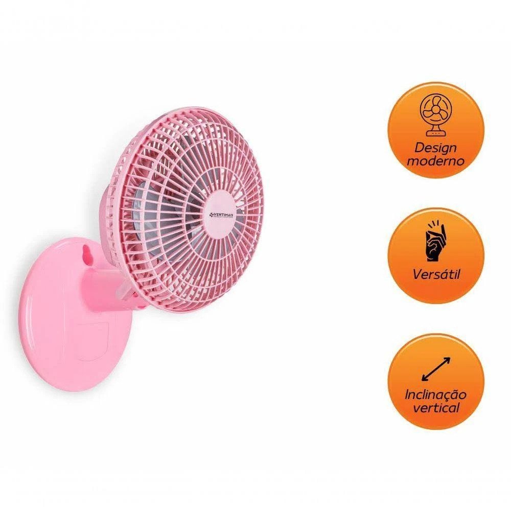 Ventilador Mini 20cm Ventimais Turbo Rosa e Prata 220V