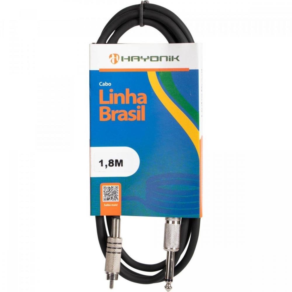 Cabo de Áudio Linha Brasil P10 Mono X 1 RCA 1,8m Preto HAYONIK Un.Venda: PC/1