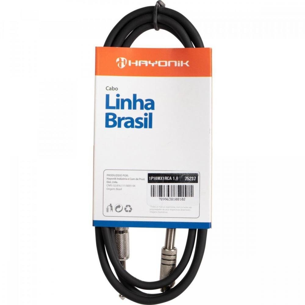 Cabo de Áudio Linha Brasil P10 Mono X 1 RCA 1,8m Preto HAYONIK Un.Venda: PC/1