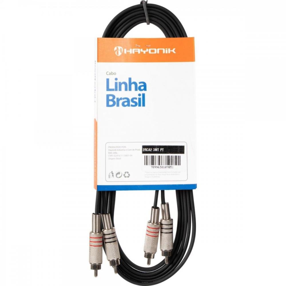 Cabo de Áudio Linha BRASIL 2RCA2 5M Preto HAYONIK Un.Venda: PC/1