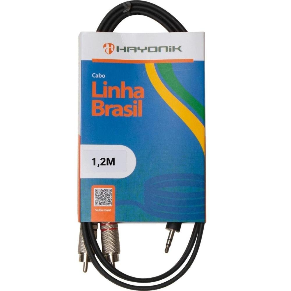 Cabo de Áudio Linha Brasil P2 Estereo X 2 RCA 1,2m Preto HAYONIK Un.Venda: PC/1