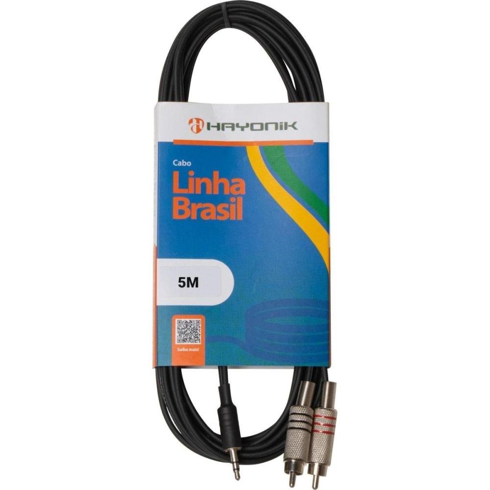Cabo de Áudio Linha Brasil P2 Estereo X 2 RCA 5m Preto HAYONIK Un.Venda: PC/1