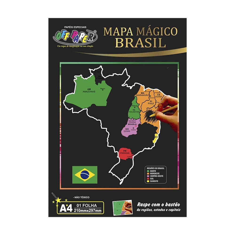 Mapa Magico Brasil Off Paper A4 1 Folha C/Bastao