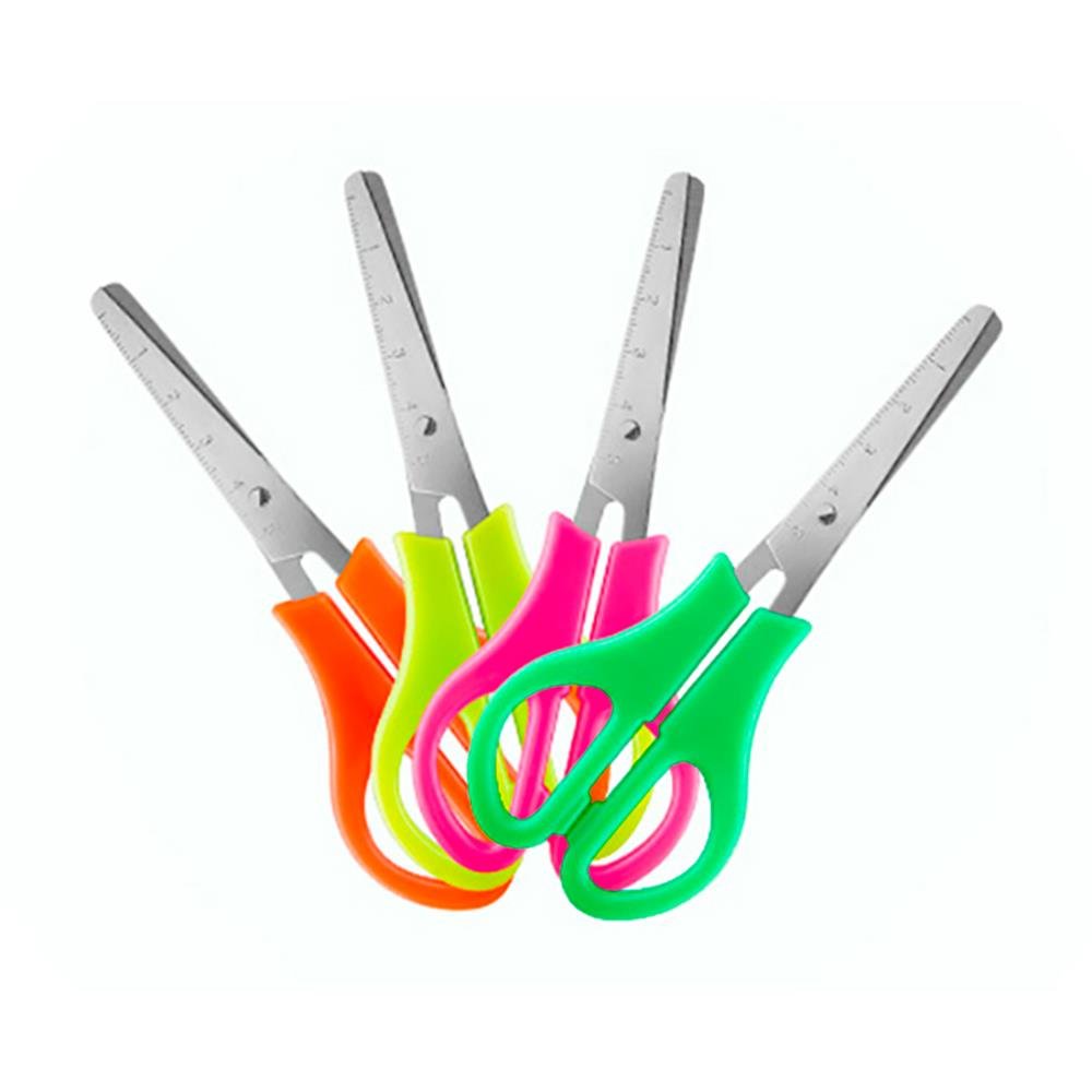 Tesoura Escolar Aço Com Régua 13CM Neon Brw