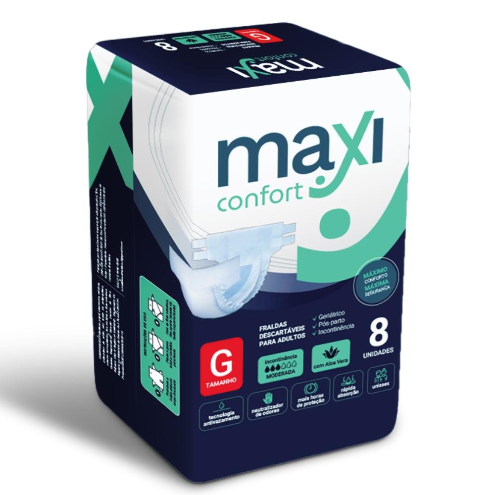 Fralda Geriátrica Maxi Confort Tamanho G - 8 Pacotes com 8 Fraldas - Total 64 Tiras