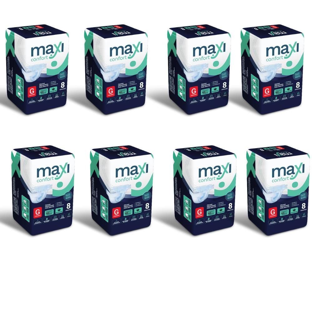 Fralda Geriátrica Maxi Confort Tamanho G - 8 Pacotes com 8 Fraldas - Total 64 Tiras