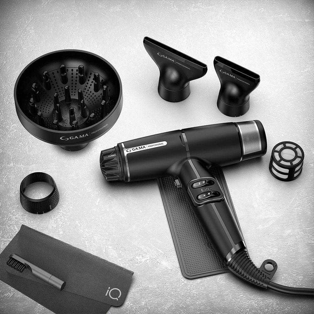 Secador Gama IQ Lite Black - 1400W, 2 Velocidades, 3 Temperaturas, Preto, 220V