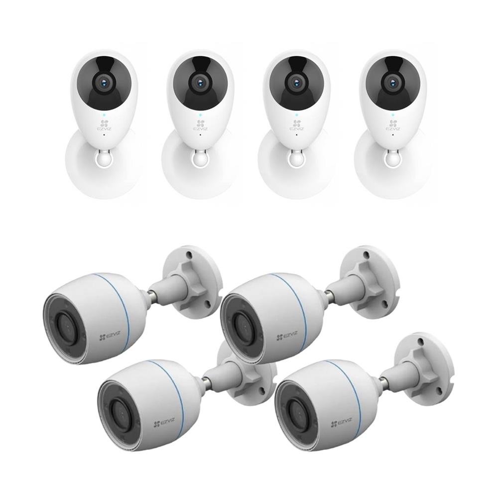 Kit De Monitoramento 2 Câmeras Wifi Interna + 2 Câmeras Wifi Externa Ezviz - Sem Fio