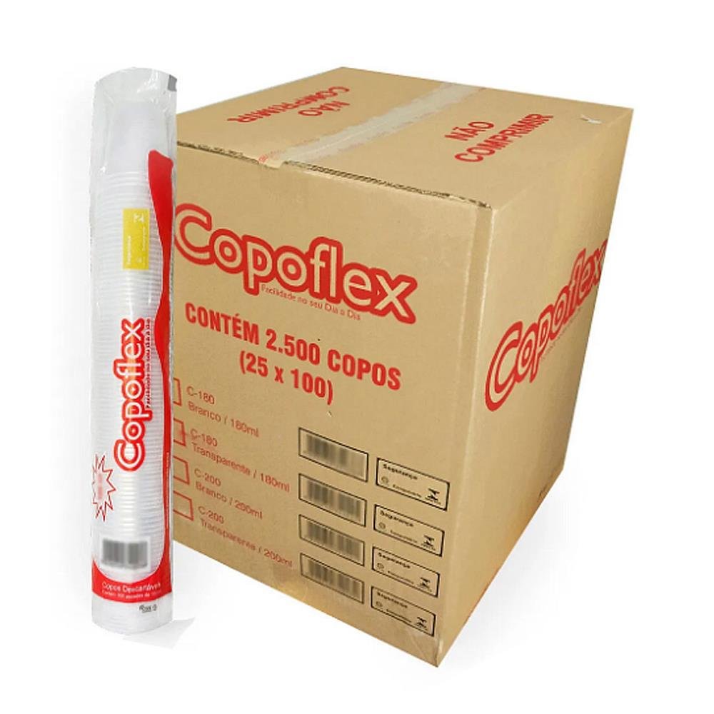 Copo Copoflex Descartavel 200 Ml Transparente Caixa C/25 Pacotes C/100 Unidades