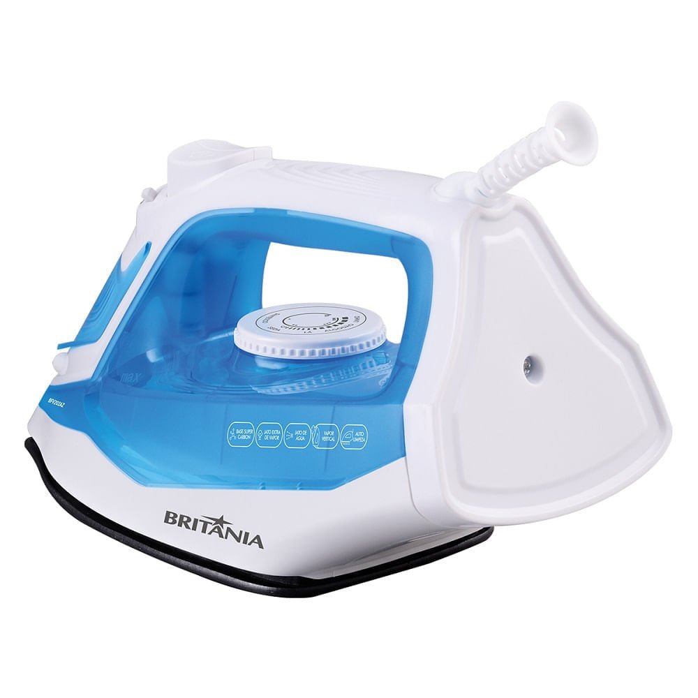 Ferro a Vapor Britânia Base Antiaderente Branco e Azul BFV202AZ ¿ 127 Volts Ferro a Vapor Britânia Base Antiaderente Branco e Azul BFV202AZ