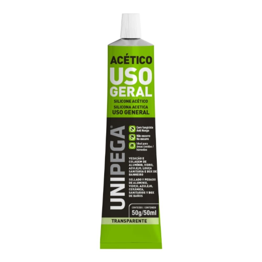 Silicone Acético Unipega Uso Geral Incolor 50g - Embalagem com 24 Unidades