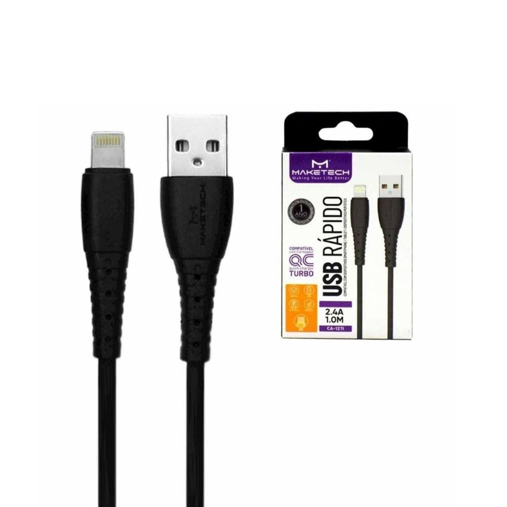 Cabo Maketech Lighting - Iphone 1Mt 2.4A Carga Rápida Preto - CA-127i