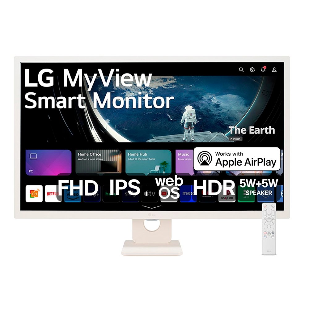 Monitor 32" LG Smart 32SR50F-W - Led IPS, Full HD, 60 Hz - com 2 HDMI, 2 USB 2.0