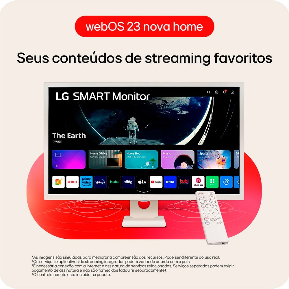 Monitor 32" LG Smart 32SR50F-W - Led IPS, Full HD, 60 Hz - com 2 HDMI, 2 USB 2.0