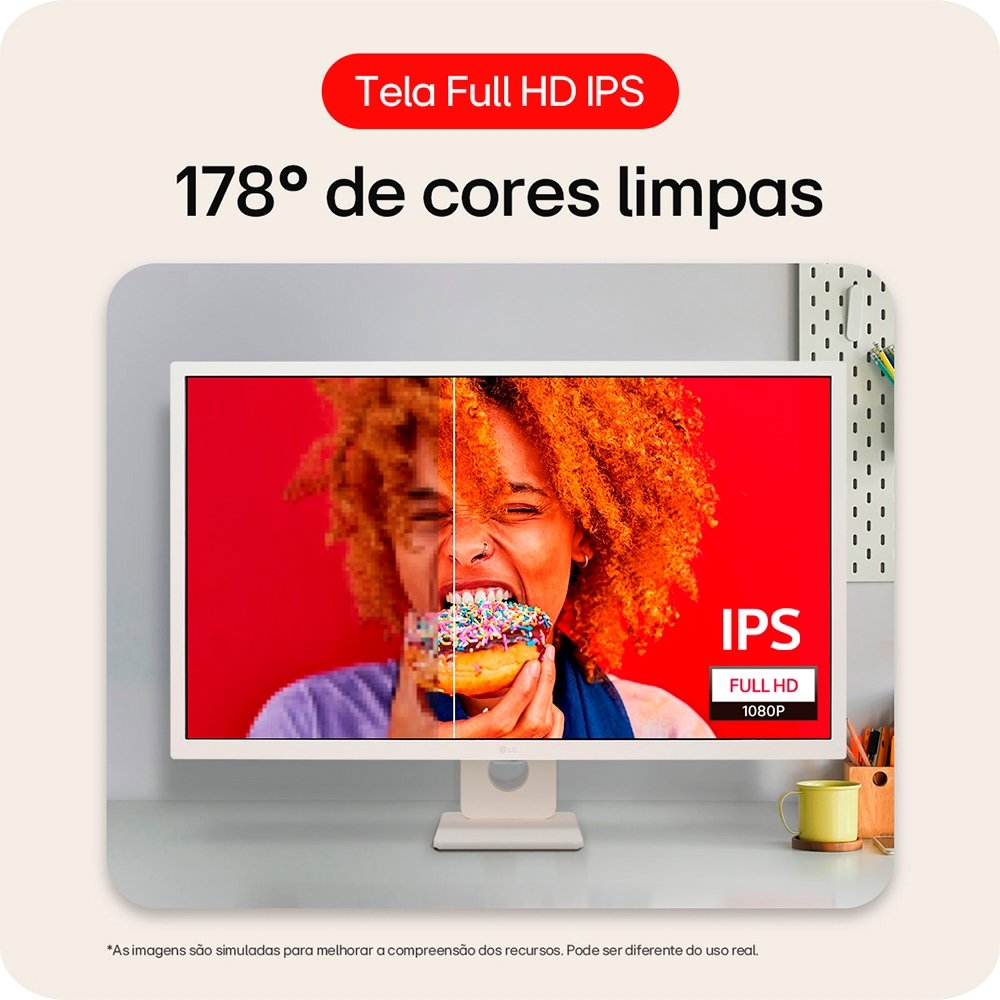 Monitor 32" LG Smart 32SR50F-W - Led IPS, Full HD, 60 Hz - com 2 HDMI, 2 USB 2.0