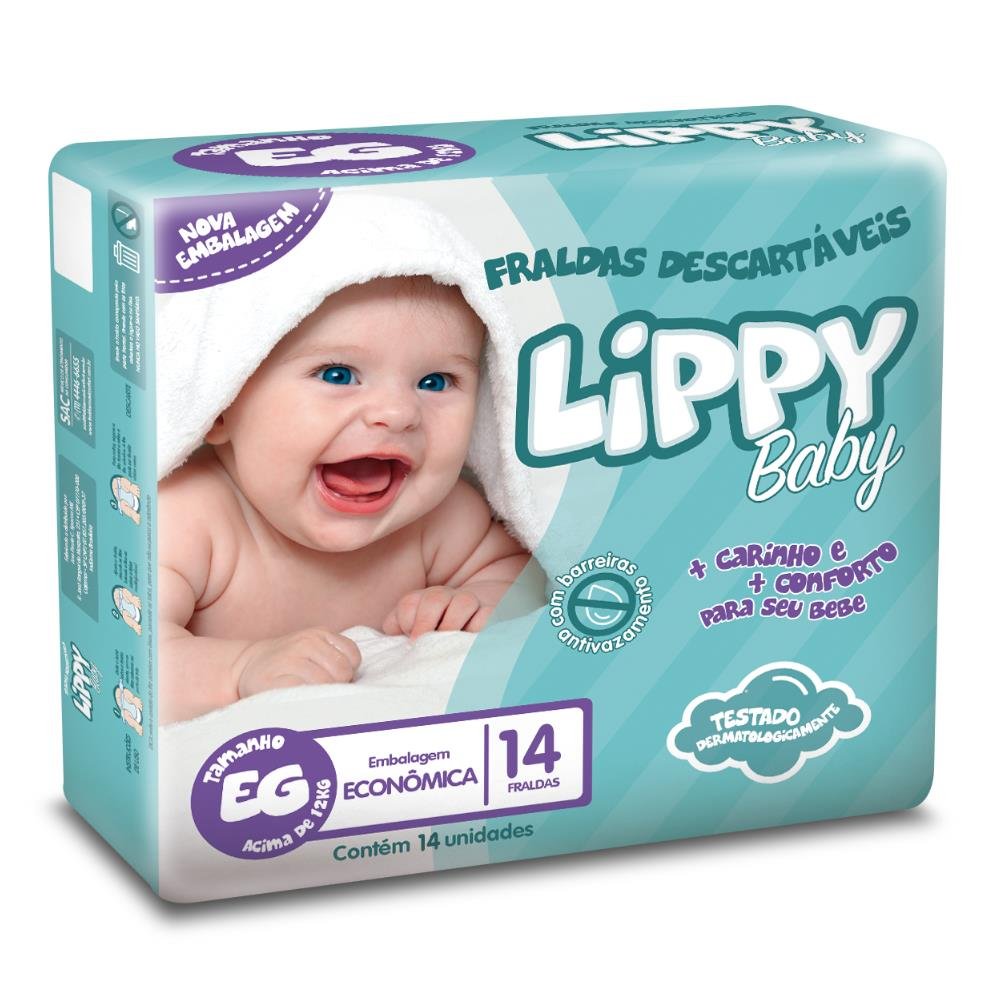 Fralda Infantil Lippy Baby Pacote Econômico Tamanho XG - 8 Pacotes com 14 Fraldas - Total 112 Tiras