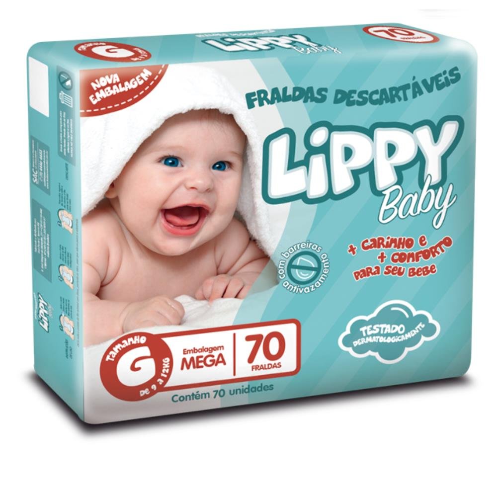 Fralda Infantil Lippy Baby Pacote Mega Tamanho G - 6 Pacotes com 70 Fraldas - 420 Tiras
