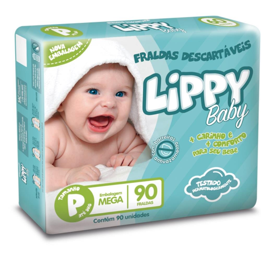 Fralda Infantil Lippy Baby Pacote Mega Tamanho P - 6 Pacotes com 90 Fraldas - 540 Tiras