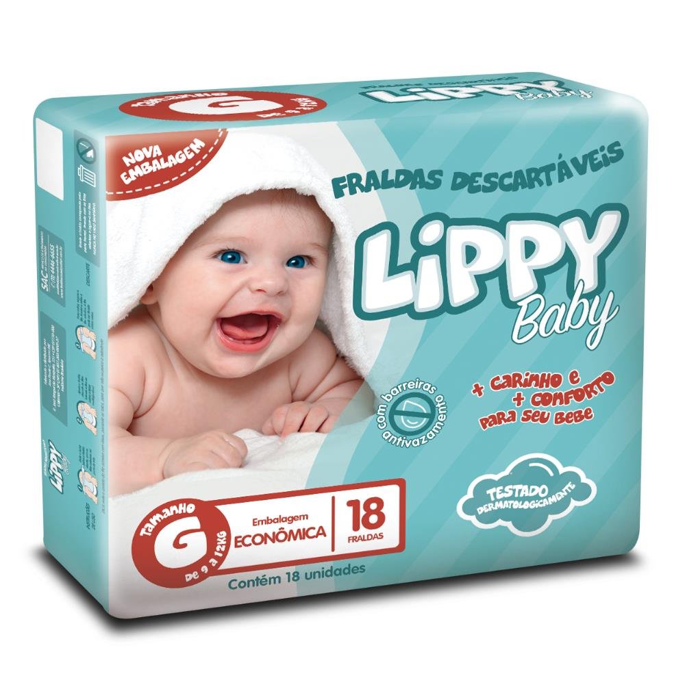 Fralda Infantil Lippy Baby Pacote Econômico Tamanho G - 8 Pacotes com 16 Fraldas - Total 128 Tiras