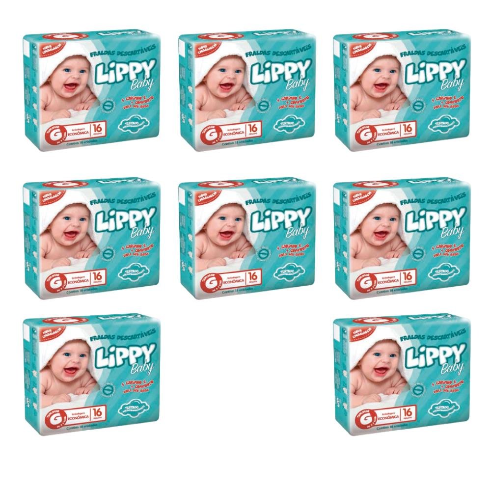 Fralda Infantil Lippy Baby Pacote Econômico Tamanho G - 8 Pacotes com 16 Fraldas - Total 128 Tiras