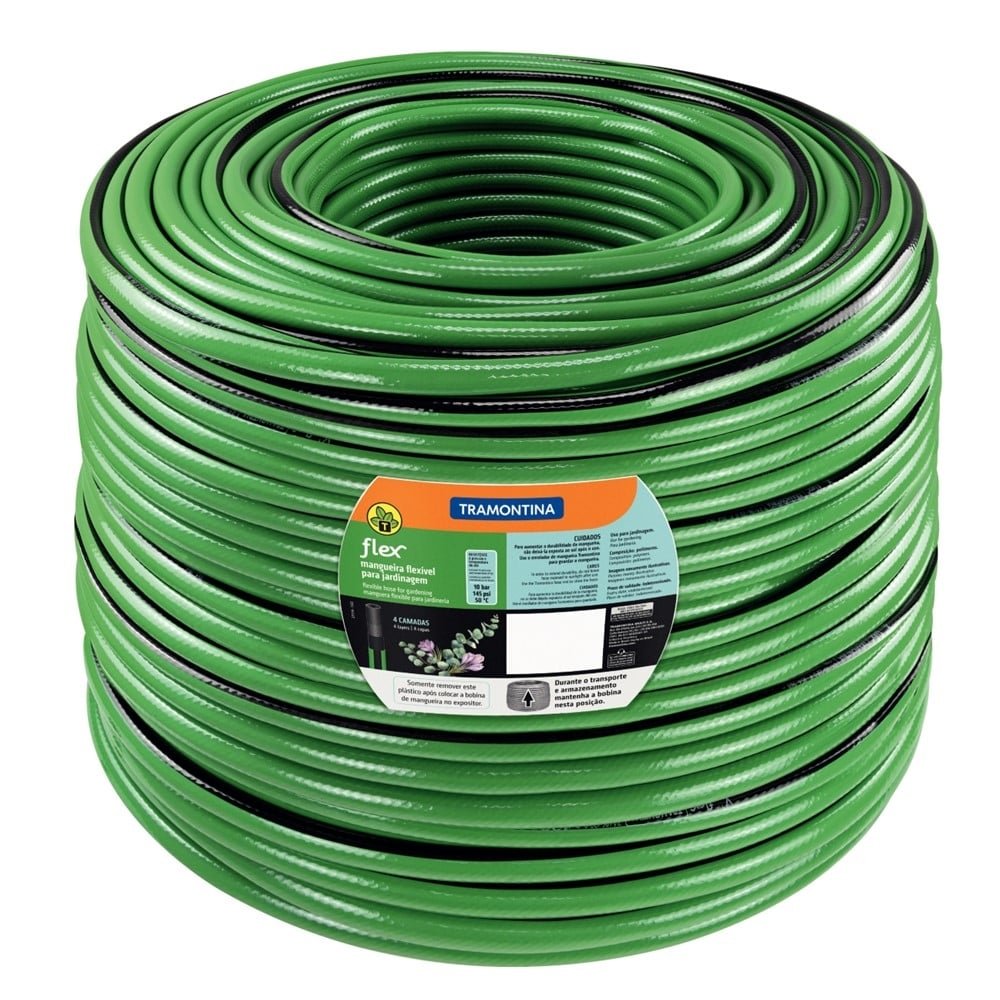Mangueira Jardim Tramontina Flex Verde com Faixa Preta 4 Camadas 300M