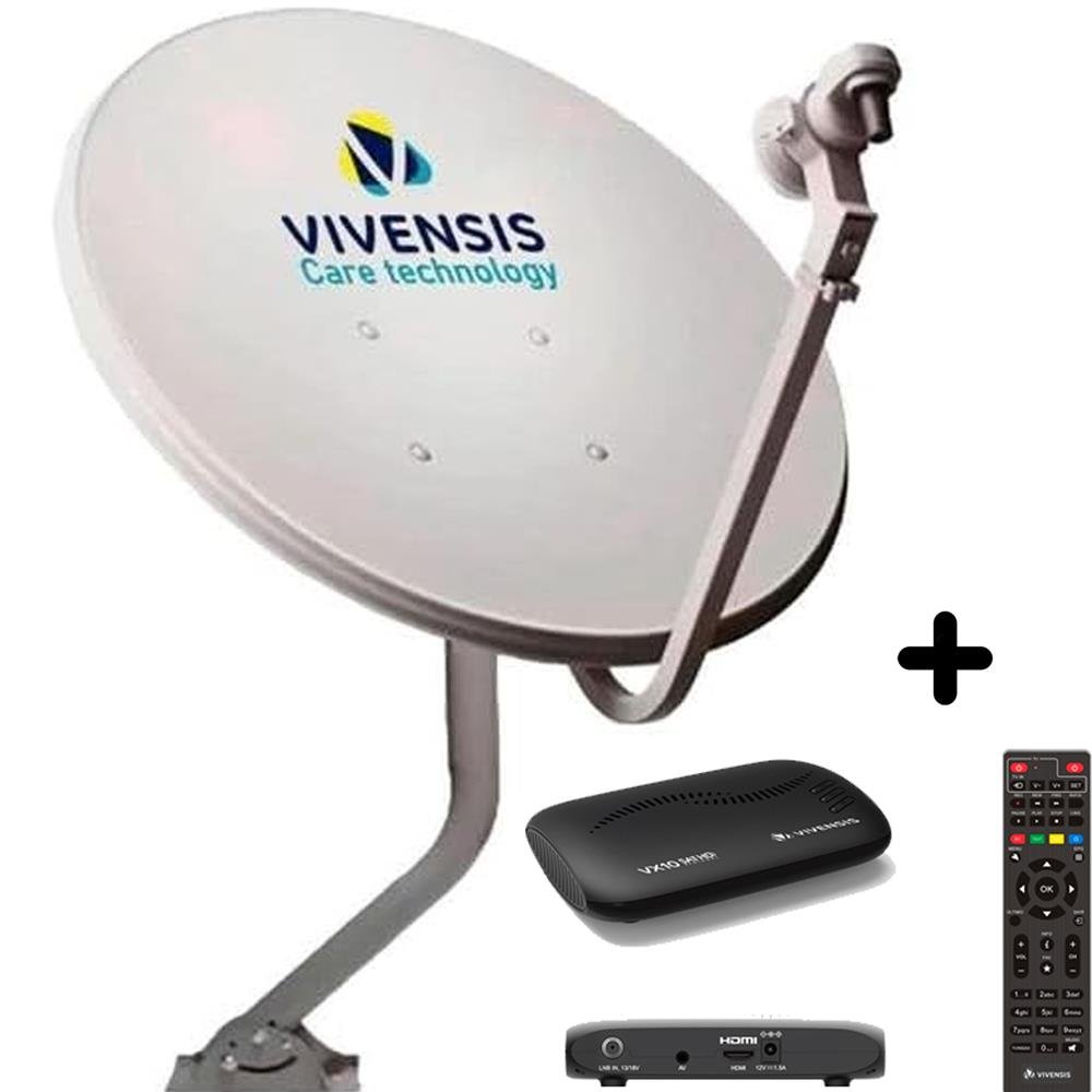 Kit Antena e Receptor Vivensis Parabólica 60cm Banda KU e 5G Externa