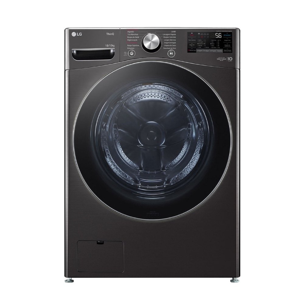 Lavadora e Secadora LG Smart WD18BV2S6B - Lava 18Kg, Seca 10Kg, Preto Inox, 110V