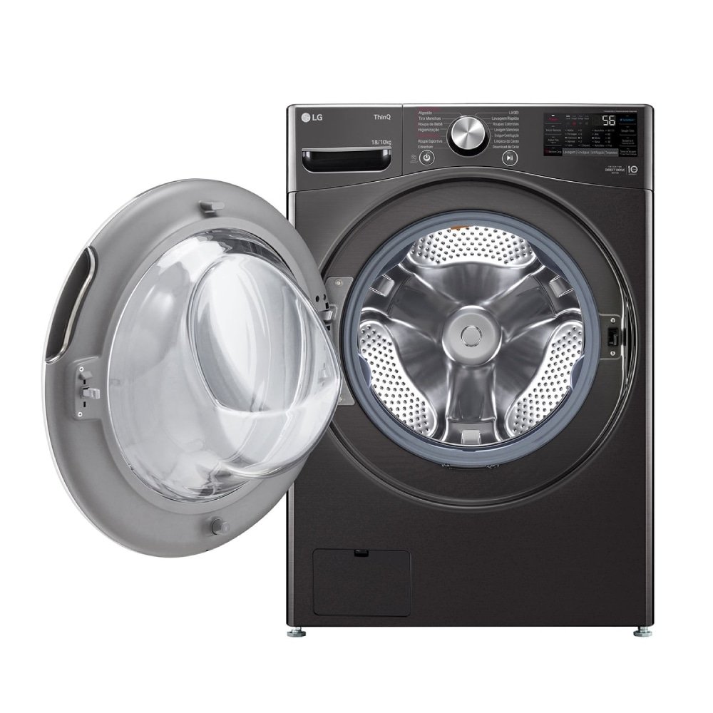 Lavadora e Secadora LG Smart WD18BV2S6B - Lava 18Kg, Seca 10Kg, Preto Inox, 110V