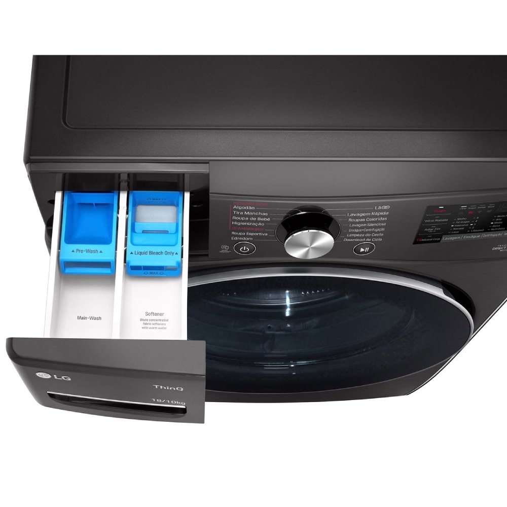 Lavadora e Secadora LG Smart WD18BV2S6B - Lava 18Kg, Seca 10Kg, Preto Inox, 110V