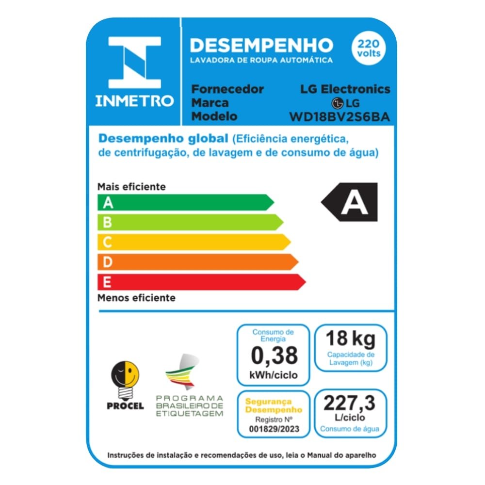 Lavadora e Secadora LG Smart WD18BV2S6BA - Lava 18Kg, Seca 10Kg, Preto Inox, 220V