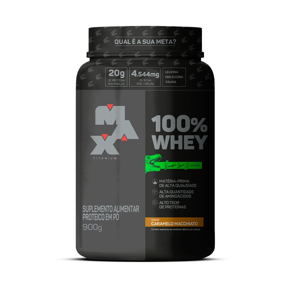 100% Whey Dino Caramelo Macchiato Max Titanium Pote 900g