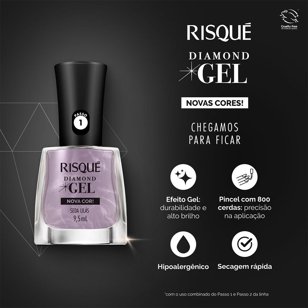 Esmalte Risqué Cintilante Diamond Gel Seda Lilás Avulso 9,5ml