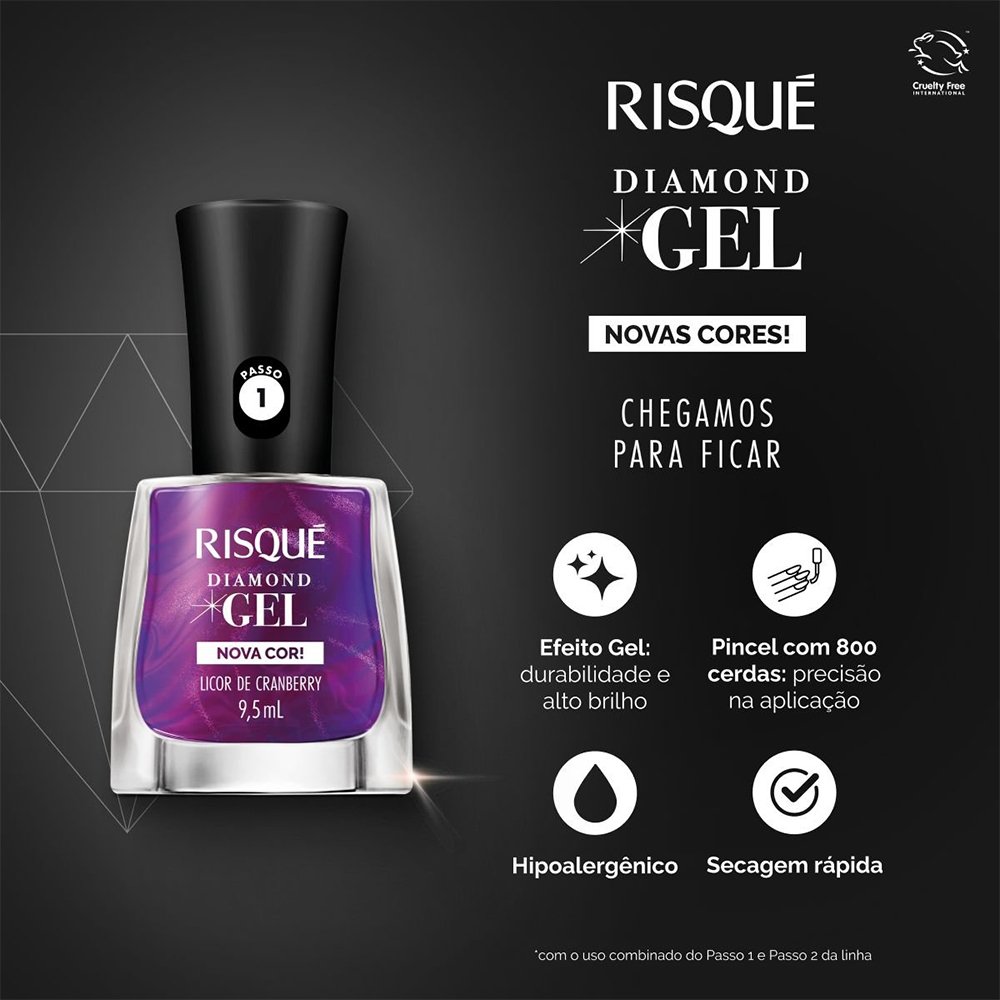 Esmalte Risqué Cintilante Diamond Gel Licor de Cranberry Avulso 9,5ml