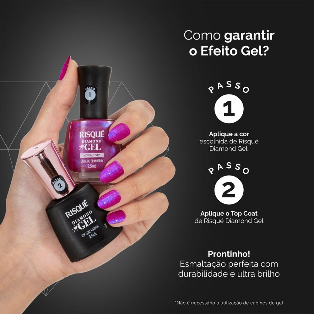 Esmalte Risqué Cintilante Diamond Gel Licor de Cranberry Avulso 9,5ml