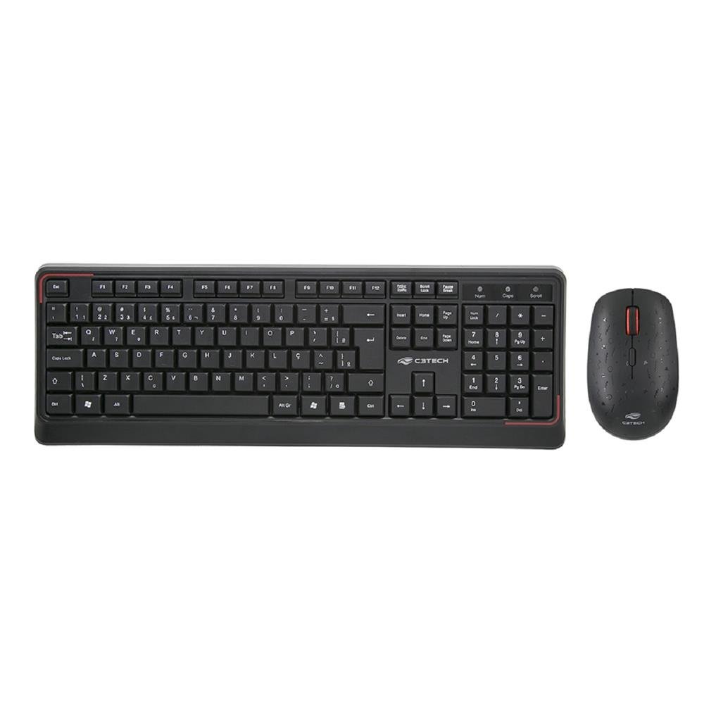 Kit Teclado e Mouse C3Tech, Wireless ABNT2 Perfil Baixo 1600DPI 4 Botões, Preto - K-W70BK