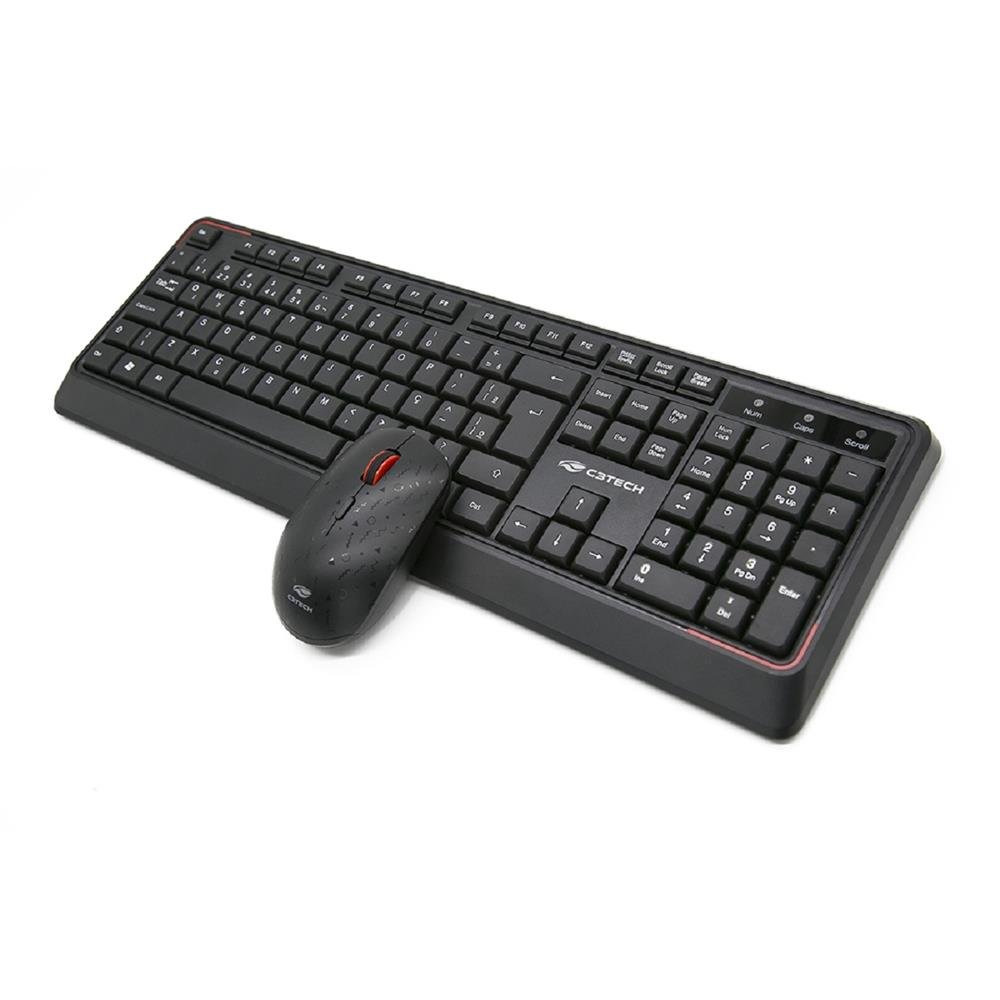 Kit Teclado e Mouse C3Tech, Wireless ABNT2 Perfil Baixo 1600DPI 4 Botões, Preto - K-W70BK
