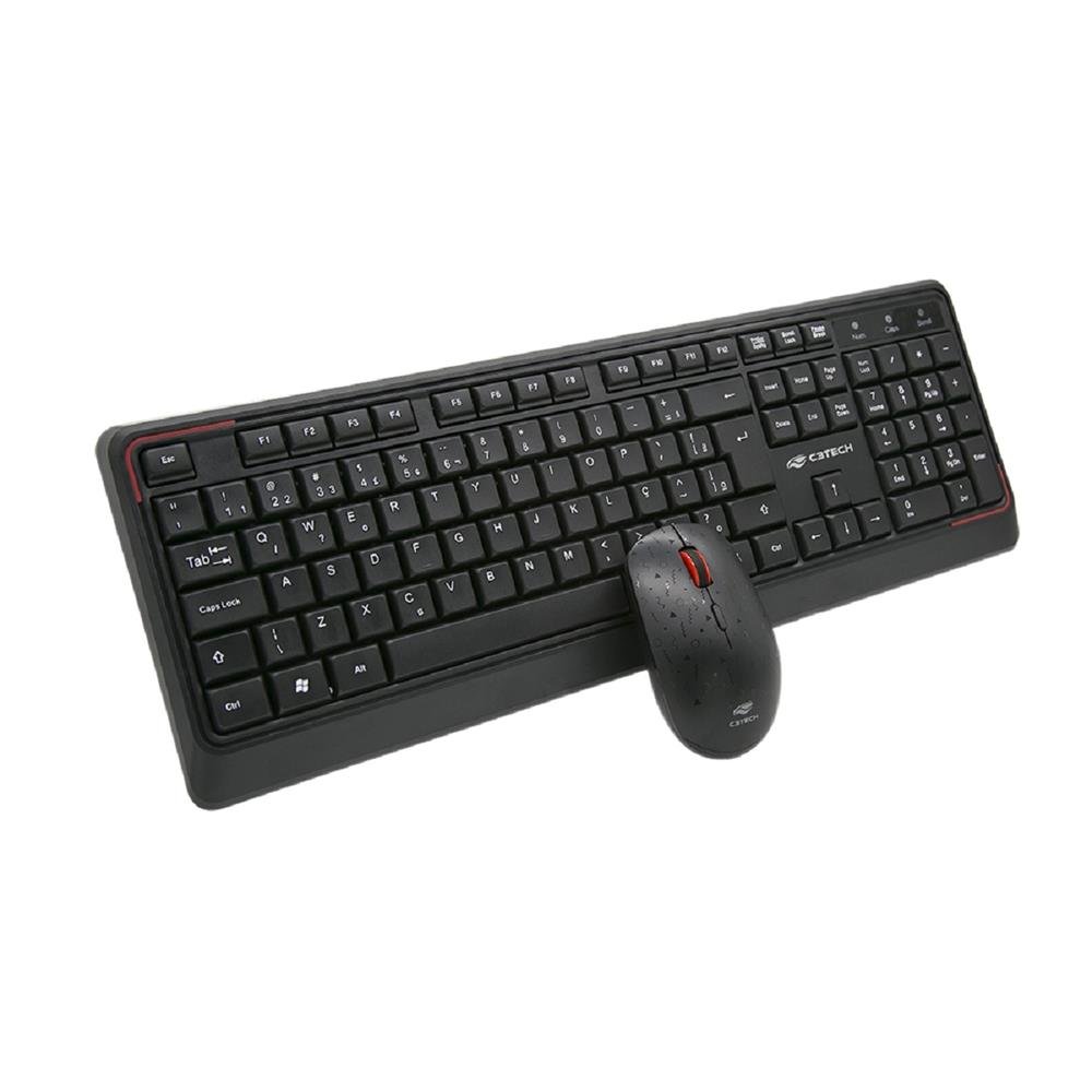 Kit Teclado e Mouse C3Tech, Wireless ABNT2 Perfil Baixo 1600DPI 4 Botões, Preto - K-W70BK