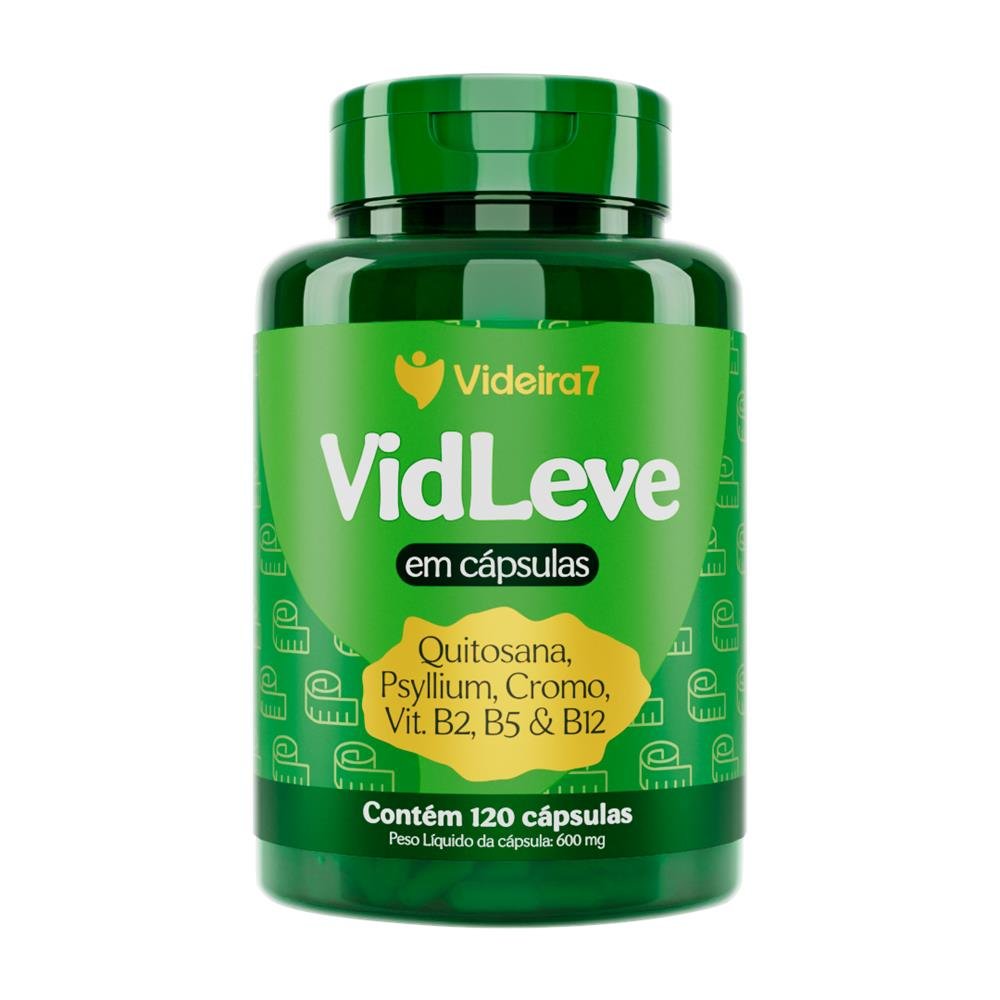 VIDLEVE (psyllium, quitosana, cromo, VITAMINA B2, VITAMINA B5 e VITAMINA B12) 600 MG 120 CAPSULAS - VIDEIRA 7
