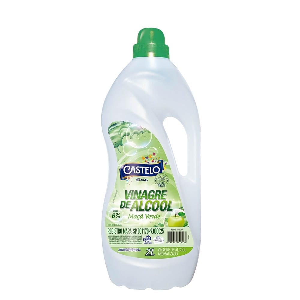 Vinagre Castelo Álcool Aroma Maçã Verde 2 Litros - Embalagem com 6 Unidades