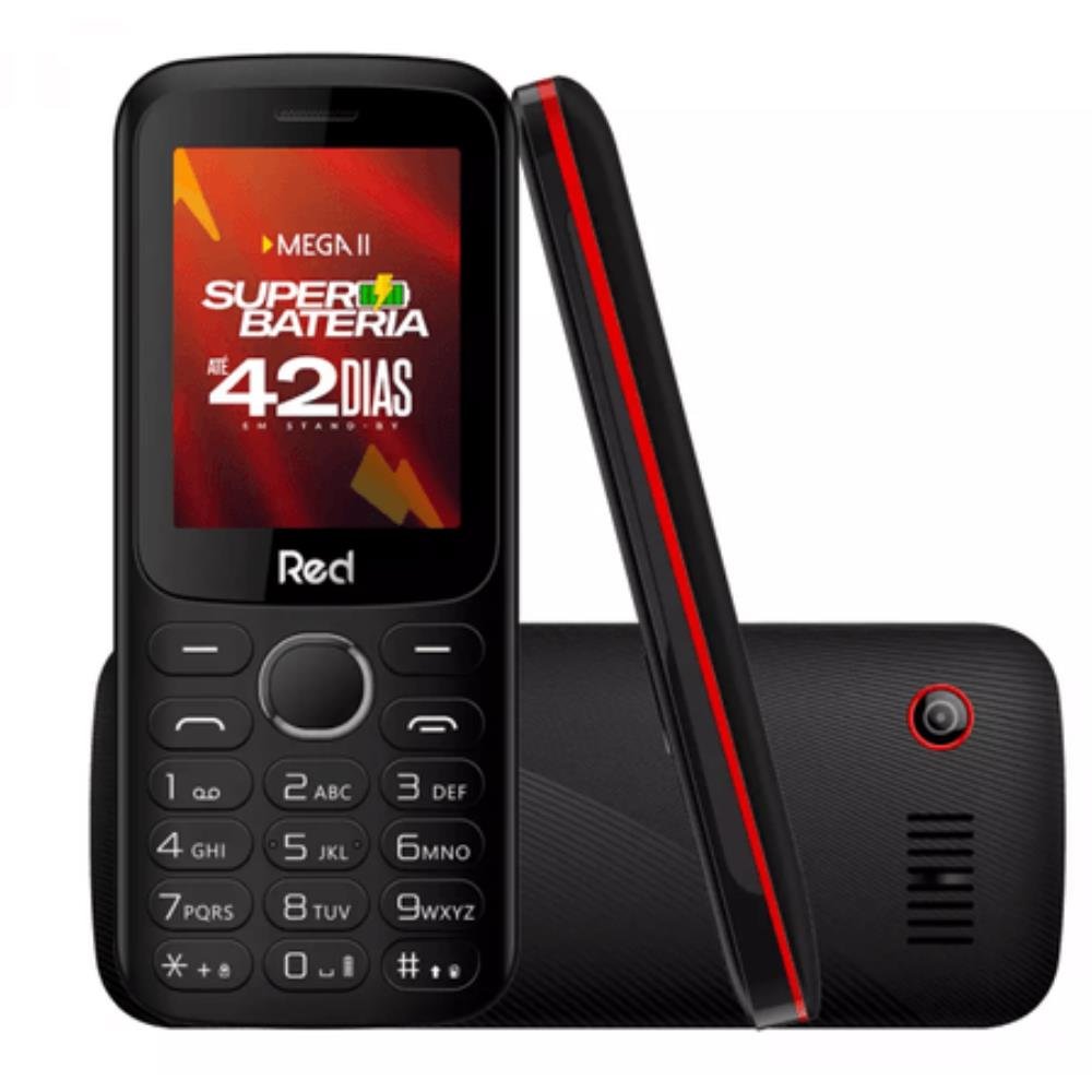 Celular Red Mobile Mega ii M010G Tela 2.4 Câmera fm Wireless Vibracall Memória Expansível Até 32MB ¿ Preto-Vermelho
