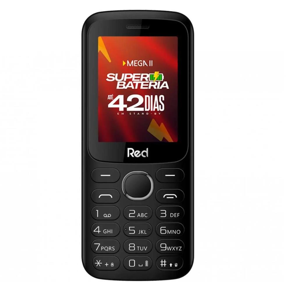 Celular Red Mobile Mega ii M010G Tela 2.4 Câmera fm Wireless Vibracall Memória Expansível Até 32MB ¿ Preto-Vermelho