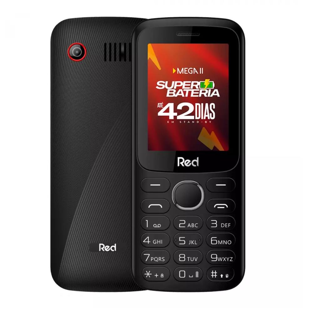Celular Red Mobile Mega ii M010G Tela 2.4 Câmera fm Wireless Vibracall Memória Expansível Até 32MB ¿ Preto-Vermelho