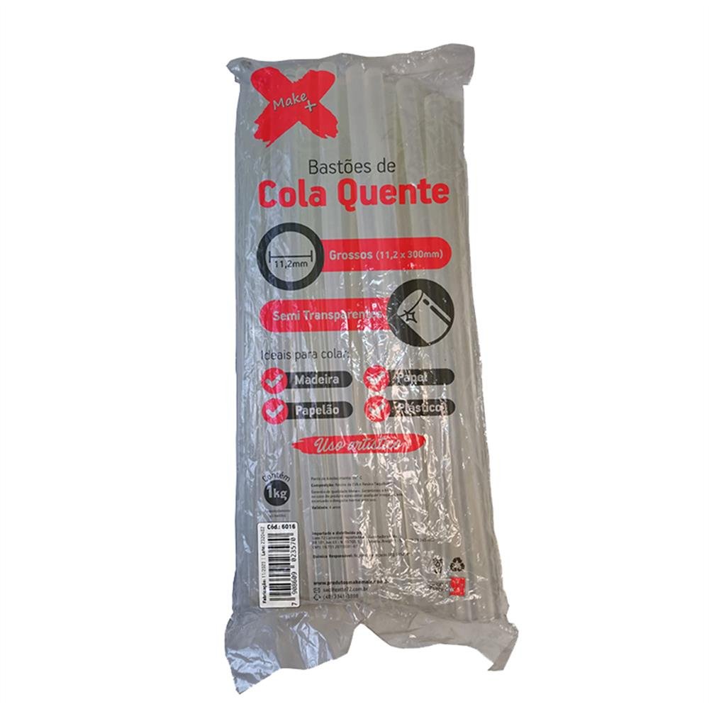 Bastao Cola Quente Grossa Make+ Semi Tranparente Grossa 1Kg Ref 6016