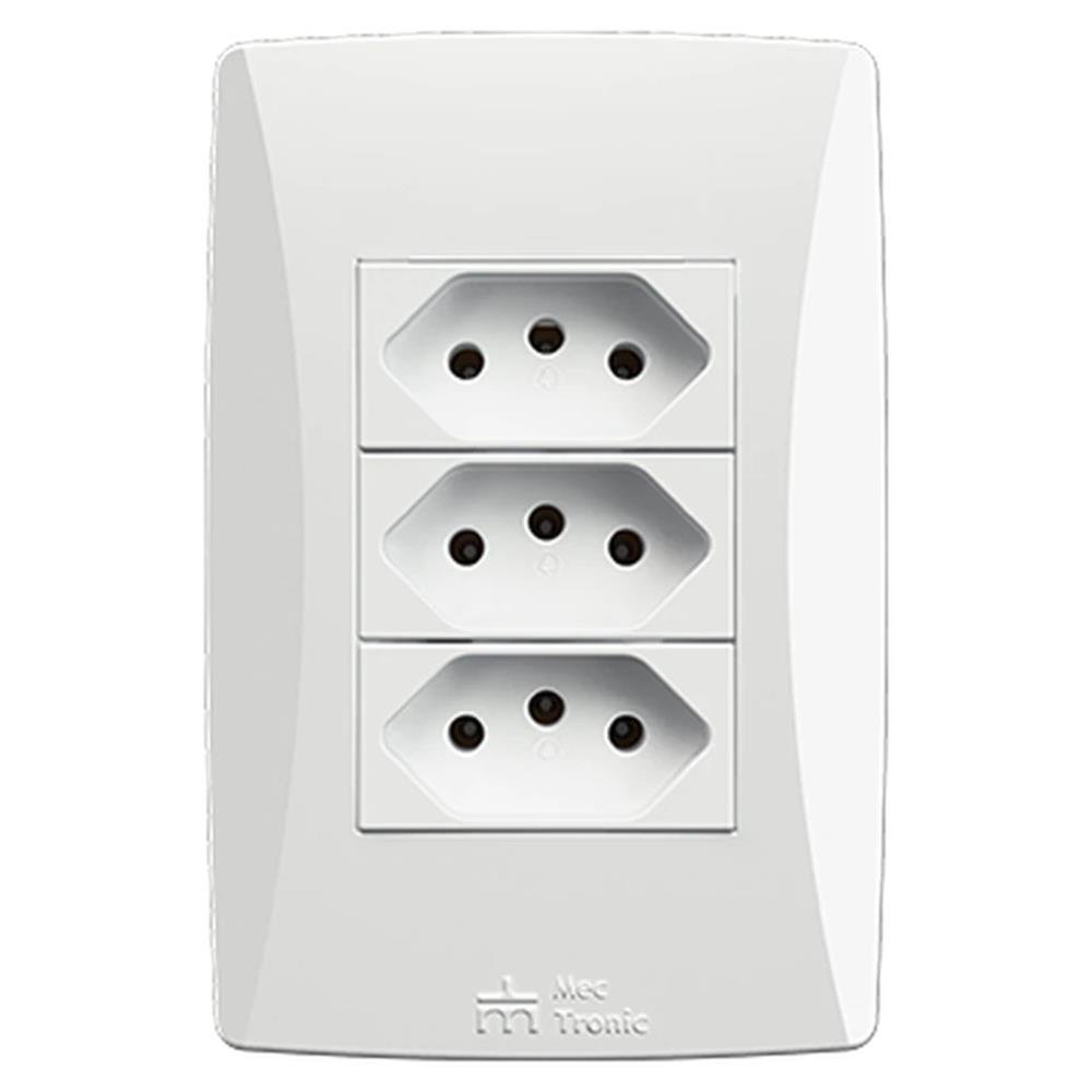 3 Tomadas 2P+T 10A com Placa Monobloco Petra Mectronic