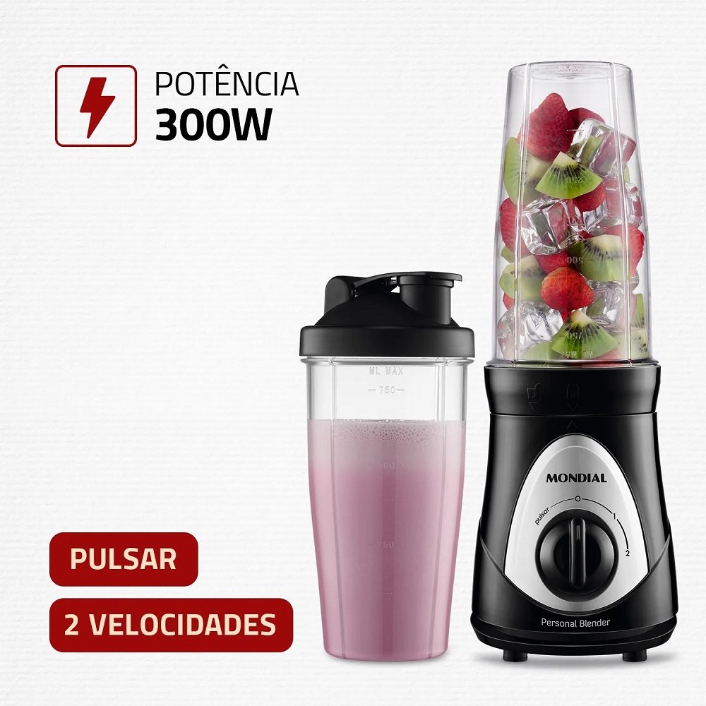 Liquidificador Portatil Personal Blender Dg-01 220v, 300w, 750ml, Preto, Mondial