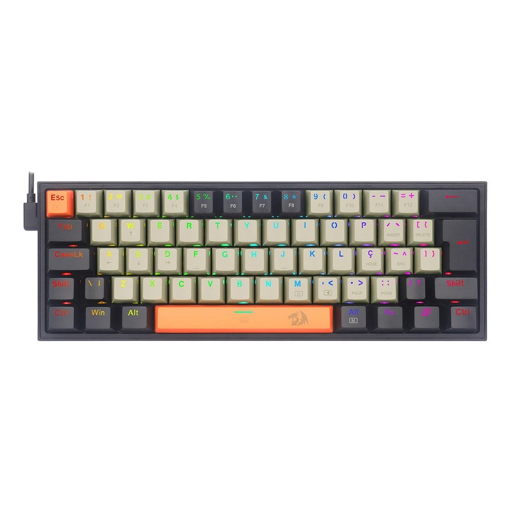 Teclado Mecânico Gamer Redragon Fizz RGB, Laranja, Cinza e Preto, Switch Brown, K617-RGB-OG GY BK (PT-BROWN)