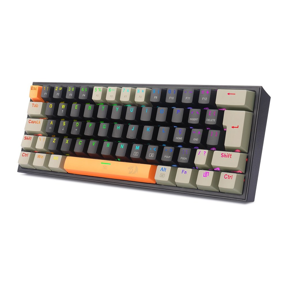 Teclado Mecânico Gamer Redragon Fizz RGB, Laranja, Preto e Cinza, Switch Brown, K617-RGB-OG BK GY (PT-BROWN)