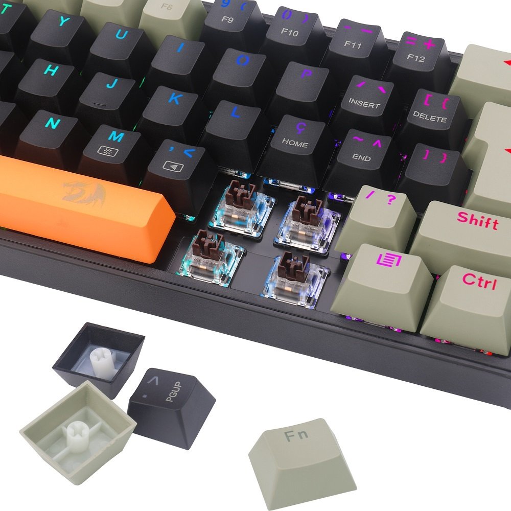 Teclado Mecânico Gamer Redragon Fizz RGB, Laranja, Preto e Cinza, Switch Brown, K617-RGB-OG BK GY (PT-BROWN)