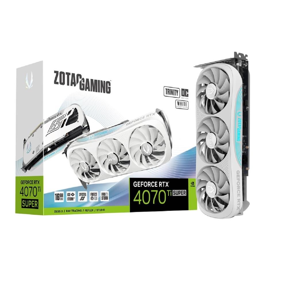 Placa De Vídeo Zotac Gaming Geforce Rtx 4070 Ti Super Trinity Oc, 16Gb, Gddr6x, 256-Bit, Rgb, Branco