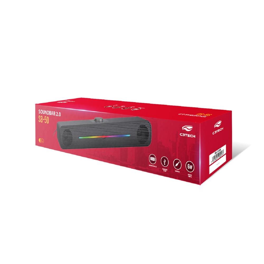 Caixa de Som SoundBar C3 Tech 2.0 Gamer, Iluminacao multicores, 6W RMS, P2 e USB - SB-50BK